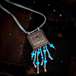 Silver and turquoise ethnic boho necklace